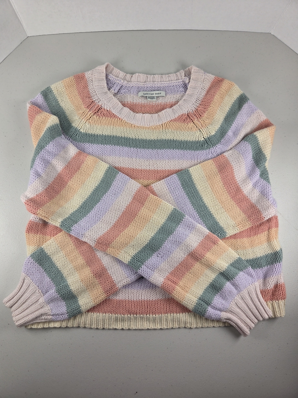 American Eagle Pastel Stripe Crewneck Sweater - XS